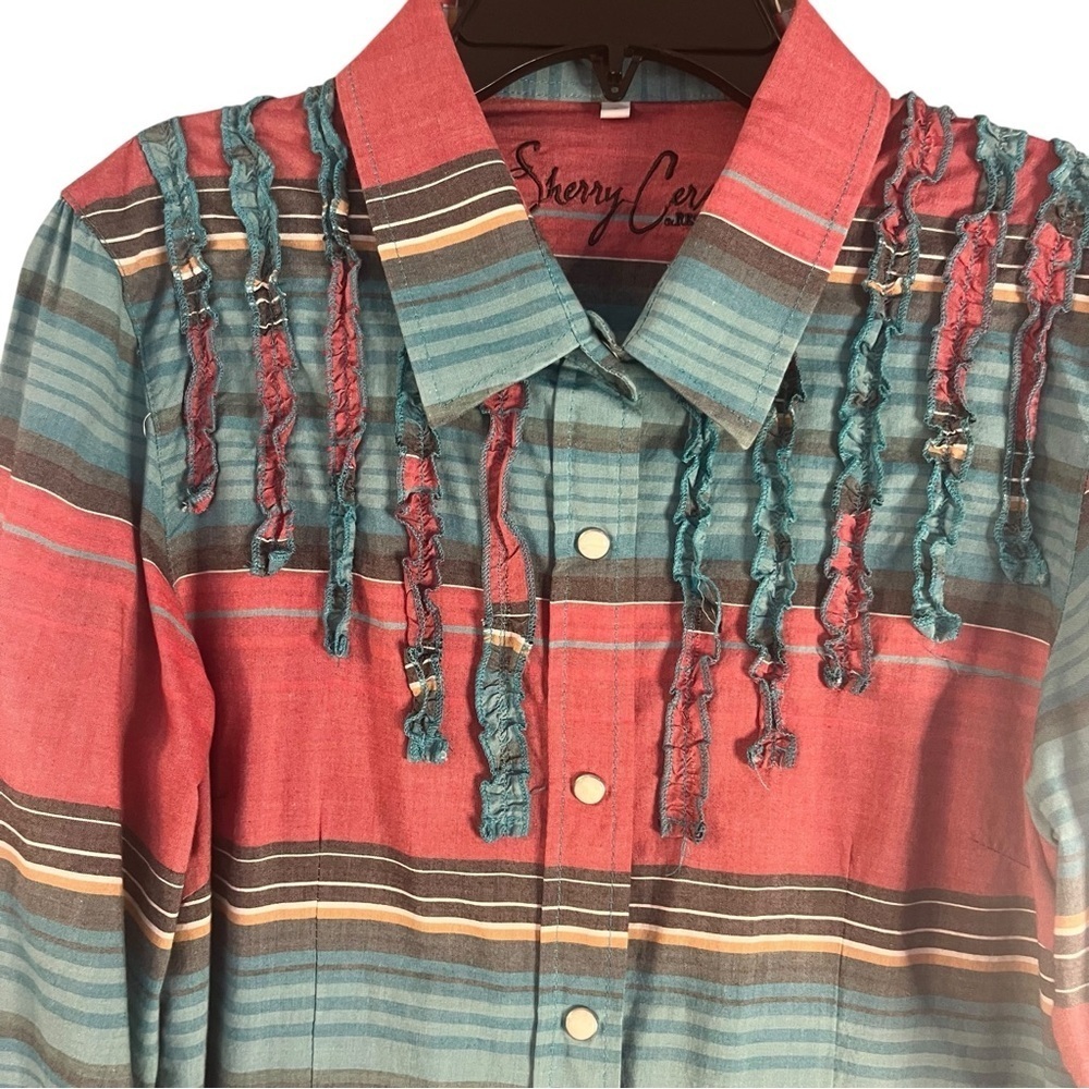 Sherry Cervi by Resistol Red and Teal Plaid Snap-Up Western Rodeo Shirt Sz S - Picture 3 of 11